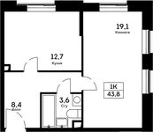 Планировка 1-комнатной квартиры, 43,8 м2