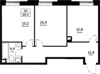 Планировка 2-комнатной квартиры, 60,2 м2