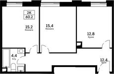 Планировка 2-комнатной квартиры, 60,2 м2