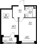 Планировка 2-комнатной квартиры, 40,2 м2