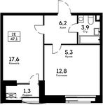 Планировка 2-комнатной квартиры, 47,1 м2