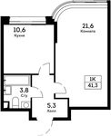 Планировка 1-комнатной квартиры, 41,3 м2