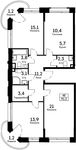 Планировка 4-комнатной квартиры, 92,3 м2