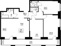 Планировка 4-комнатной квартиры, 96,1 м2
