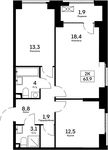 Планировка 2-комнатной квартиры, 64 м2