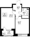 Планировка 1-комнатной квартиры, 40,5 м2