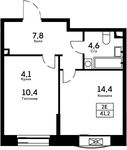 Планировка 2-комнатной квартиры, 41,2 м2
