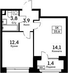 Планировка 1-комнатной квартиры, 35,6 м2