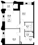 Планировка 2-комнатной квартиры, 61,5 м2