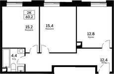 Планировка 2-комнатной квартиры, 60,2 м2