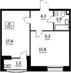 Планировка 2-комнатной квартиры, 47,1 м2