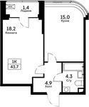 Планировка 1-комнатной квартиры, 43,8 м2
