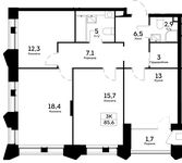 Планировка 3-комнатной квартиры, 85,6 м2