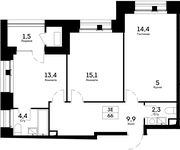 Планировка 3-комнатной квартиры, 66 м2