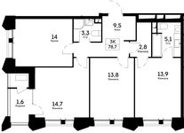 Планировка 3-комнатной квартиры, 78,7 м2