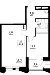 Планировка 2-комнатной квартиры, 46,9 м2