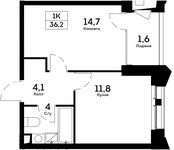 Планировка 1-комнатной квартиры, 36,2 м2