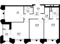 Планировка 3-комнатной квартиры, 78,7 м2