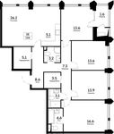 Планировка 5-комнатной квартиры, 126 м2