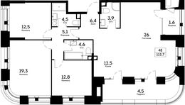 Планировка 4-комнатной квартиры, 113,7 м2