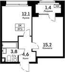 Планировка 1-комнатной квартиры, 37,1 м2