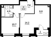 Планировка 2-комнатной квартиры, 44,8 м2