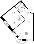 Планировка 2-комнатной квартиры, 54,2 м2