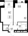 Планировка 2-комнатной квартиры, 47 м2