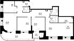 Планировка 4-комнатной квартиры, 112,9 м2