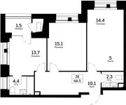 Планировка 3-комнатной квартиры, 66,5 м2