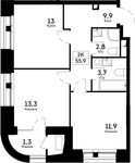 Планировка 2-комнатной квартиры, 55,9 м2