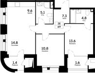 Планировка 3-комнатной квартиры, 69 м2