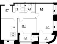 Планировка 3-комнатной квартиры, 68 м2