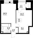 Планировка 2-комнатной квартиры, 39 м2