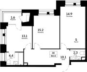 Планировка 3-комнатной квартиры, 66,6 м2