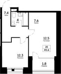 Планировка 2-комнатной квартиры, 45,6 м2