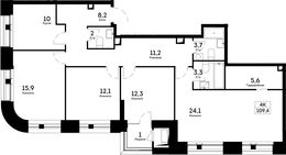 Планировка 4-комнатной квартиры, 109,4 м2