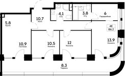 Планировка 4-комнатной квартиры, 86,2 м2