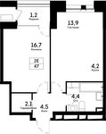 Планировка 2-комнатной квартиры, 47 м2