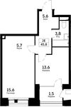 Планировка 2-комнатной квартиры, 45,8 м2
