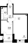 Планировка 2-комнатной квартиры, 45,6 м2
