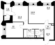 Планировка 3-комнатной квартиры, 65,2 м2
