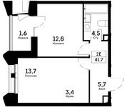Планировка 2-комнатной квартиры, 41,7 м2