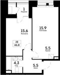 Планировка 2-комнатной квартиры, 46,8 м2
