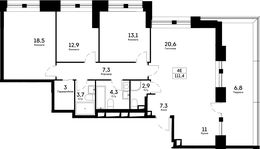 Планировка 4-комнатной квартиры, 111,4 м2