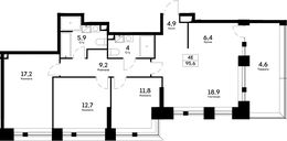 Планировка 4-комнатной квартиры, 95,6 м2