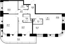 Планировка 4-комнатной квартиры, 106,9 м2