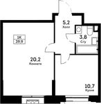 Планировка 1-комнатной квартиры, 42,9 м2