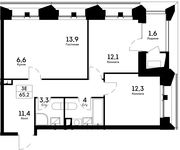 Планировка 3-комнатной квартиры, 65,2 м2