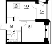Планировка 1-комнатной квартиры, 36,2 м2